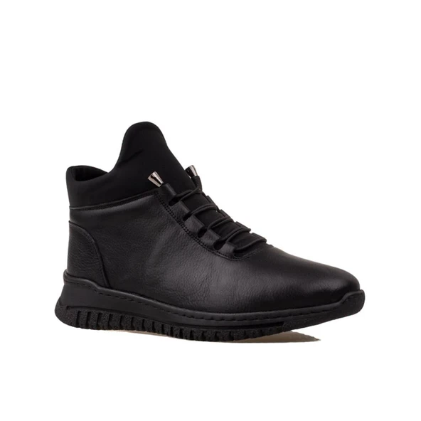 Trend Adımlar Siyah Esnek Hakiki Deri Kadın Lastikli Yumuşak Bot - Resim 2