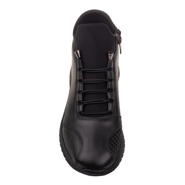 Trend Adımlar Siyah Hakiki Deri Kadın Lastikli Yumuşak Esnek Bot - Resim 5