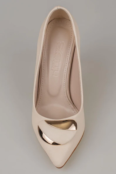 Trend Adımlar Krem Kadın Suni Deri Tokalı Stiletto - Resim 5