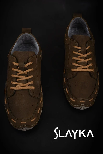 Slayka Yeşil Rollo Hakiki Nubuk Deri Bağcıklı Gündelik Ayakkabı - Resim 6