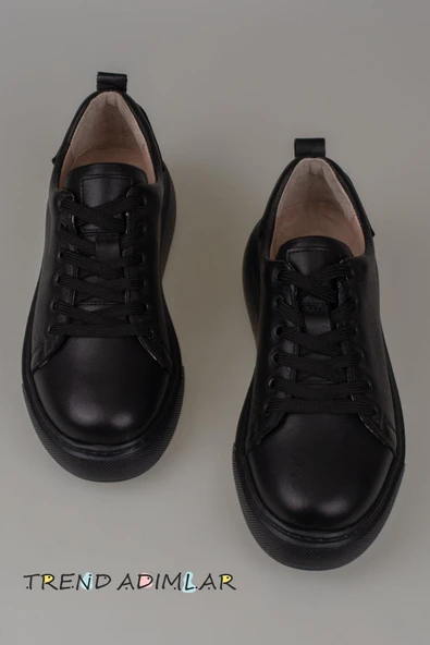 Trend Adımlar Siyah Aura Kadın Hakiki Deri Sneaker - Resim 5