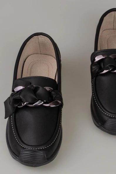 Trend Adımlar Siyah Fiyonk Detaylı Kadın Loafer Ayakkabı - 3