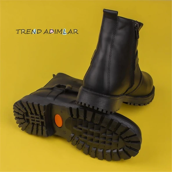 Trend Adımlar Siyah Hakiki Deri Unisex Bot - Resim 7
