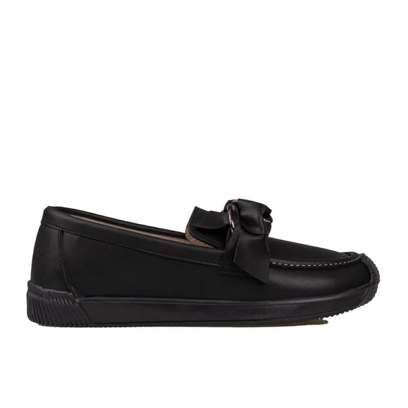 Trend Adımlar Siyah Fiyonk Detaylı Kadın Loafer Ayakkabı - 2