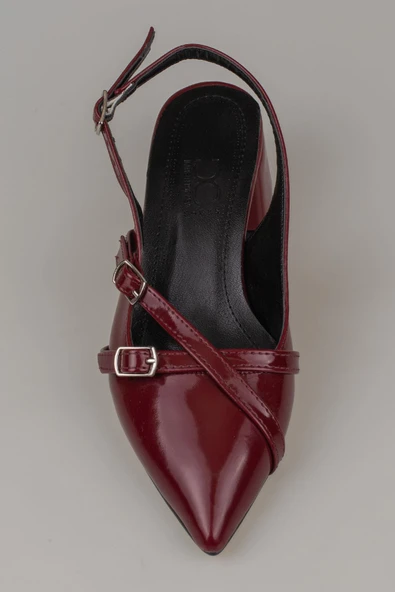 Trend Adımlar Bordo Rugan Çift Toka Arkası Açık Kadın Klasik Ayakkabı - Resim 5