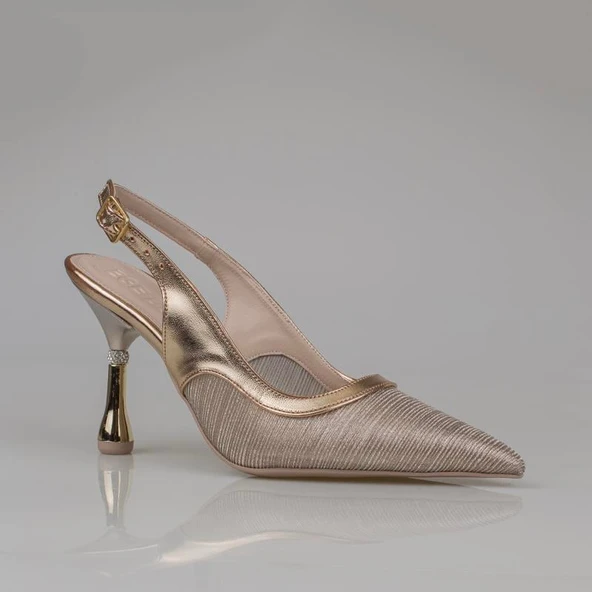 Trend Adımlar Gold Kadın Şeffaf Simli Klasik Topuklu Ayakkabı - Resim 2