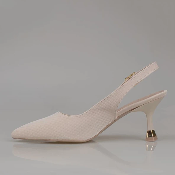 Trend Adımlar Krem Arkası Açık Kadın Düz Çizgili Klasik Ayakkabı - Resim 3