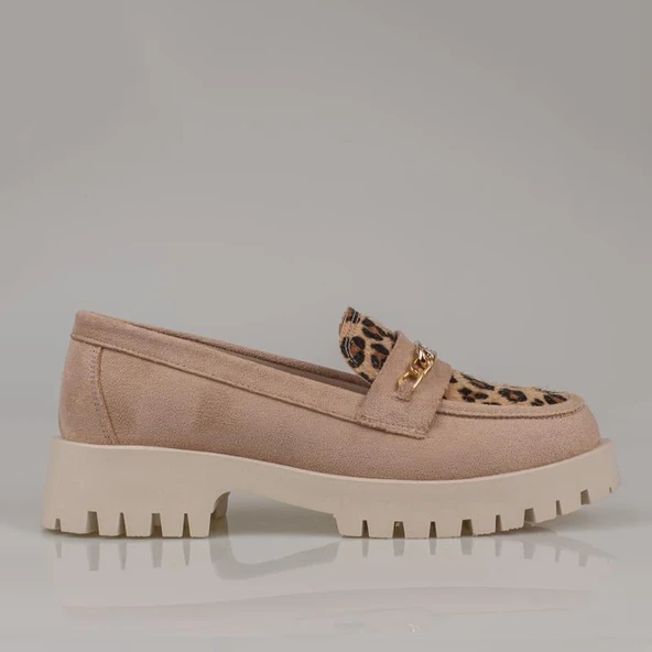 Trend Adımlar Krem Kadın Nubuk Leopar Casual Ayakkabı - 2