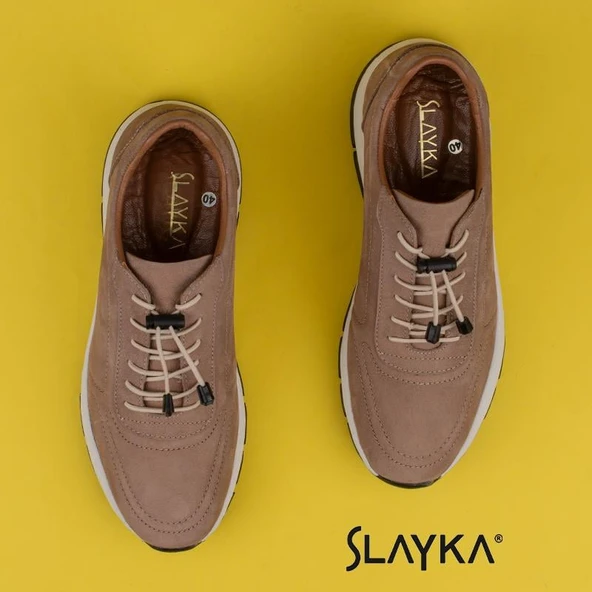 Slayka Bej AeroFlex Hakiki Deri Erkek Casual Ayakkabı - Resim 4