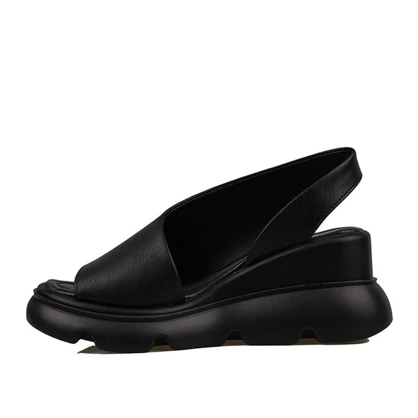 Trend Adımlar Siyah Kalın Taban Ultra Hafif Yan Kapalı Kadın Sandalet - Resim 3