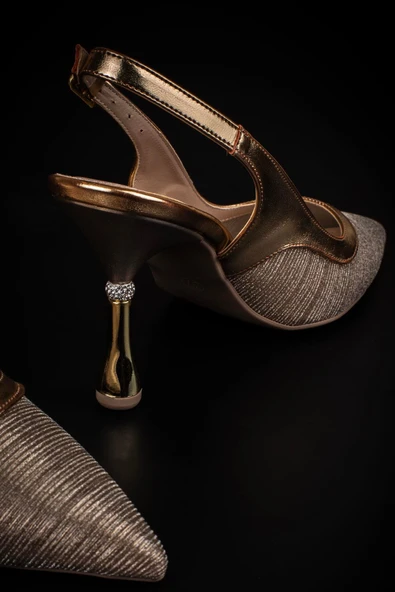 Trend Adımlar Gold Kadın Şeffaf Simli Klasik Topuklu Ayakkabı - Resim 7