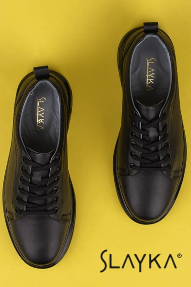 Slayka Siyah Thore Erkek Hakiki Deri Bağcıklı Casual Ayakkabı - Resim 5