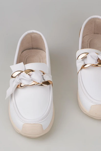 Trend Adımlar Beyaz Fiyonk Detaylı Kadın Loafer Ayakkabı - 4