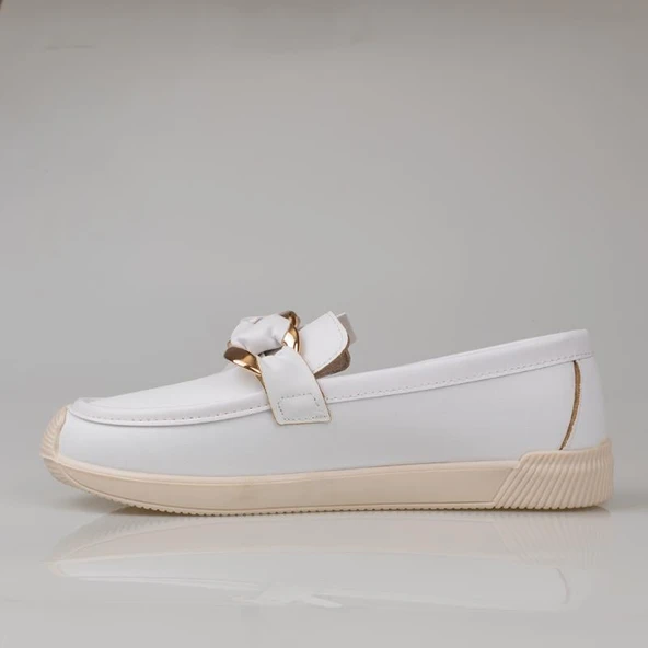Trend Adımlar Beyaz Fiyonk Detaylı Kadın Loafer Ayakkabı - 3