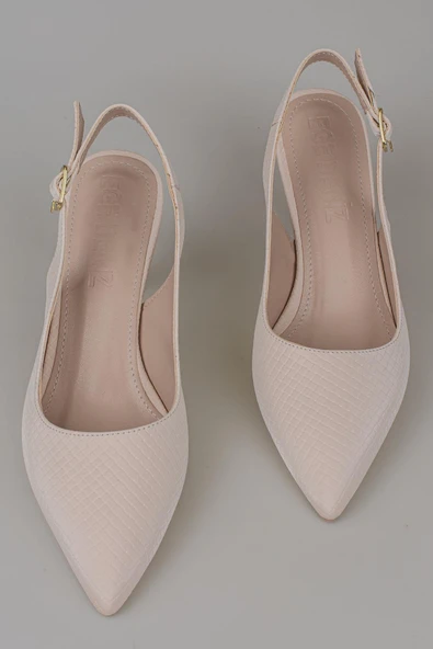 Trend Adımlar Krem Arkası Açık Kadın Düz Çizgili Klasik Ayakkabı - Resim 6