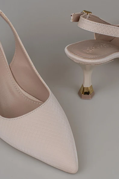 Trend Adımlar Krem Arkası Açık Kadın Düz Çizgili Klasik Ayakkabı - Resim 5