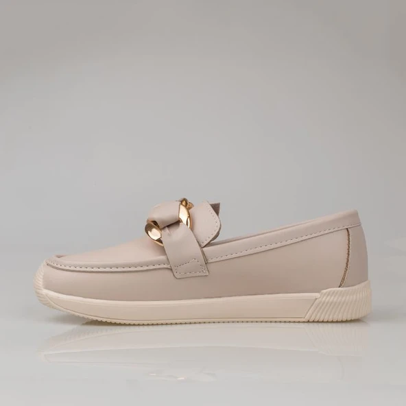 Trend Adımlar Krem Fiyonk Detaylı Kadın Loafer Ayakkabı - 3