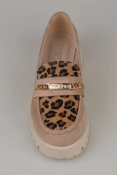 Trend Adımlar Krem Kadın Nubuk Leopar Casual Ayakkabı - 5