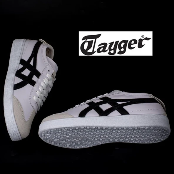 Tayger Beyaz-Siyah Hakiki Deri Unisex Sneaker - Resim 5