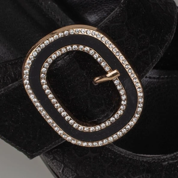 Trend Adımlar Siyah Fındık Topuk Kadın Taş Tokalı Klasik Ayakkabı - Resim 6