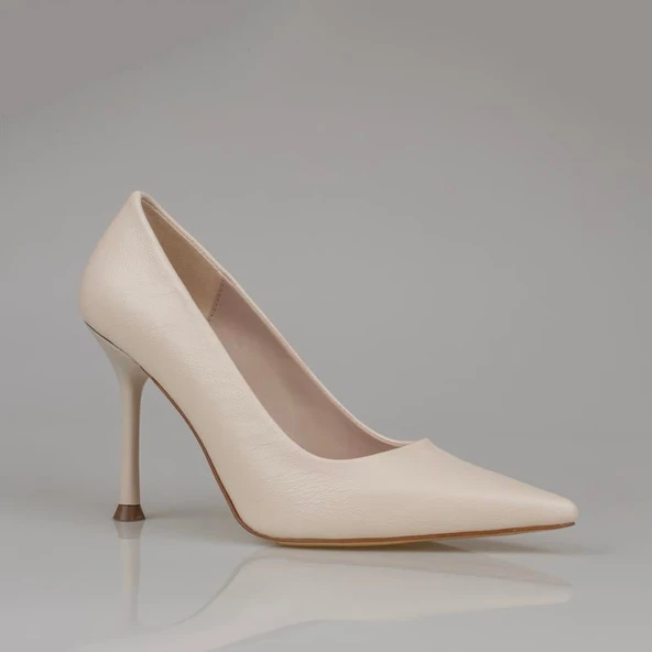 Trend Adımlar Krem Kadın Düz Deri Stiletto - Resim 2