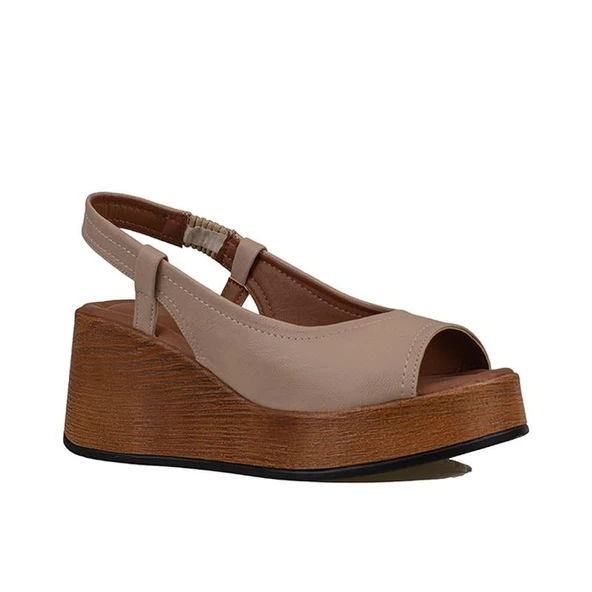 Trend Adımlar Vizon Kalın Hafif Dolgu Topuk Kadın Sandalet ürün görseli