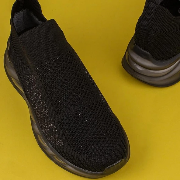 M2S Siyah Marla Kadın Lastikli Ortopedik Sneaker - Resim 7