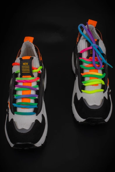 Trend Adımlar Beyaz Kadın Renkli Lastik Boğazlı Hafif Dolgu Sneaker - Resim 5