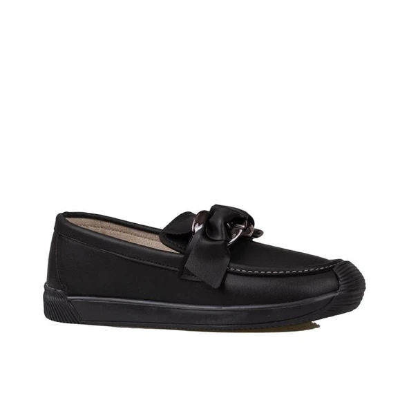 Trend Adımlar Siyah Fiyonk Detaylı Kadın Loafer Ayakkabı - 1