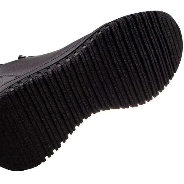 Trend Adımlar Siyah Hakiki Deri Kadın Lastikli Yumuşak Esnek Bot - Resim 6