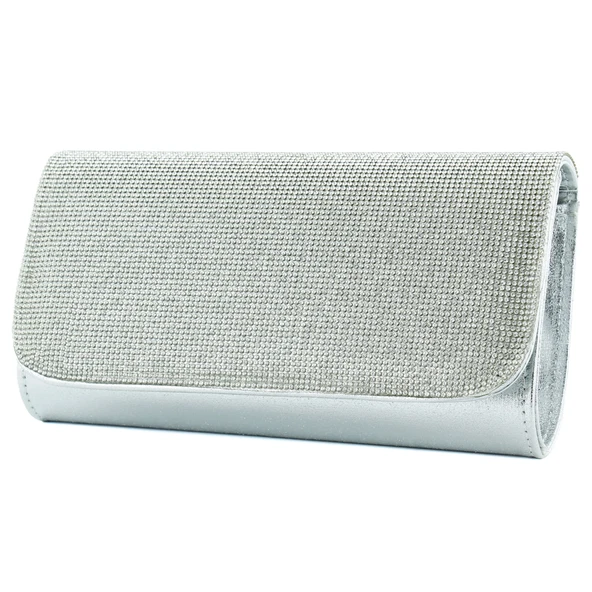 Erkan Saçmacı Lame Kristal Taşlı Zincir Askılı Manyetik Kapaklı Abiye El Çantası