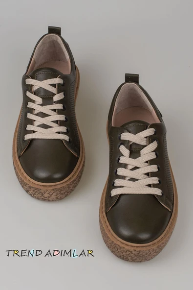 Trend Adımlar Haki Opi Hakiki Deri Kadın Sneaker - Resim 5