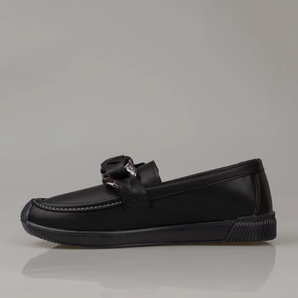 Trend Adımlar Siyah Fiyonk Detaylı Kadın Loafer Ayakkabı - 4