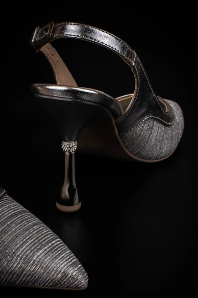 Trend Adımlar Gümüş Kadın Şeffaf Simli Klasik Topuklu Ayakkabı - Resim 6