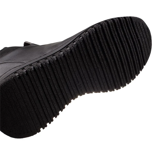 Trend Adımlar Siyah Esnek Hakiki Deri Kadın Lastikli Yumuşak Bot - Resim 5