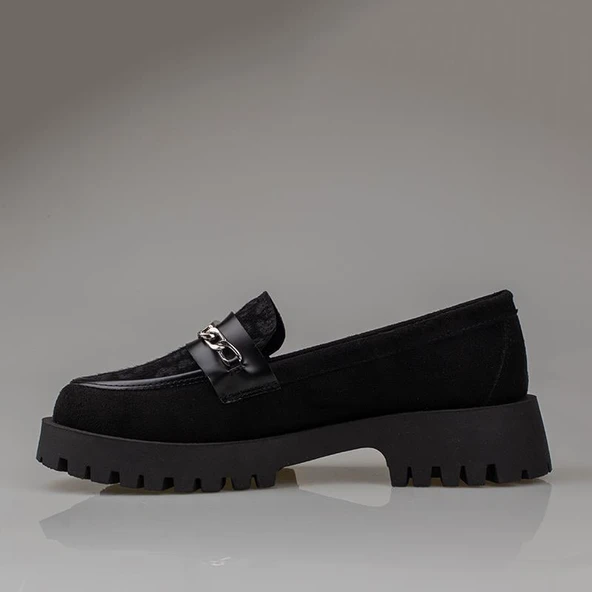 Trend Adımlar Siyah Kadın Nubuk Leopar Casual Ayakkabı - 3