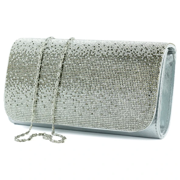 Erkan Saçmacı Lame Degrade Kristal Taşlı Zincir Askılı Manyetik Kapaklı Abiye El Çantası - 2