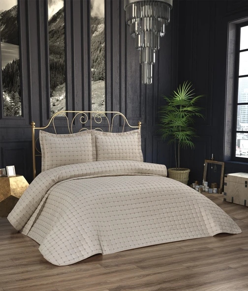 Yıldız Kapitoneli 3 Parça Çift Kişilik Yatak Örtüsü