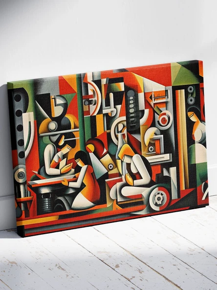 Modern Mekanik Kübizm Tablosu  Soyut Sanat Kanvas Baskı  %100 Pamuk Dokulu Premium Kalite - 3