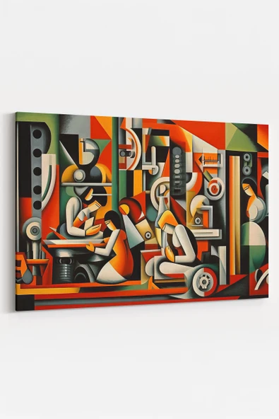 Modern Mekanik Kübizm Tablosu  Soyut Sanat Kanvas Baskı  %100 Pamuk Dokulu Premium Kalite - 2