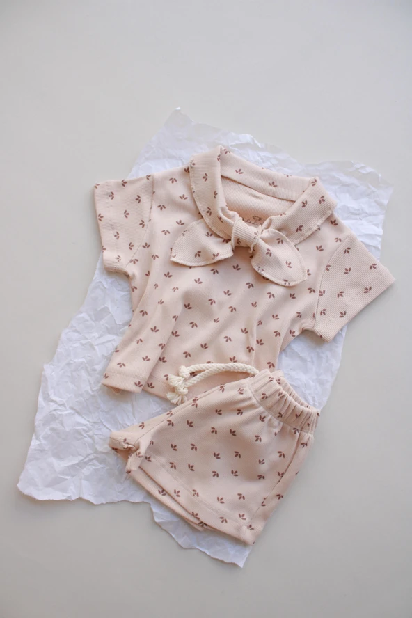 Yaprak Baskı Kaşkorse Yaka Bağlamalı Takım - Resim 6