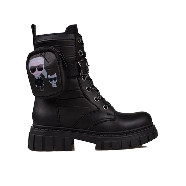 Trend Adımlar Siyah Cüzdan Detaylı Kız Çocuk Postal Bot ürün görseli