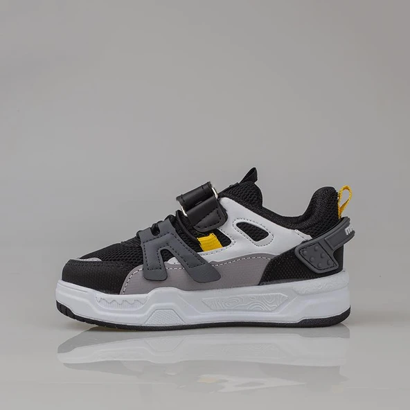 Trend Adımlar Siyah-Beyaz Kaymaz Taban Çocuk Spor Ayakkabı - Resim 3