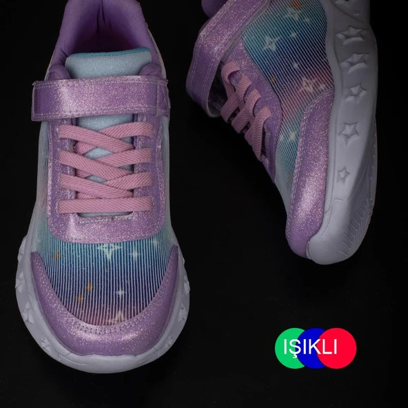 Trend Adımlar Pembe Simli Saten Kız Çocuk Sneaker - Resim 4