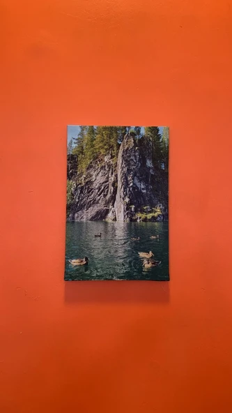 Göl Ve Ördek Manzaralı Natürel Ahşap Çerçeve Ev İşyeri Ofis Duvar Kanvas Tablo MNZ17 - 6