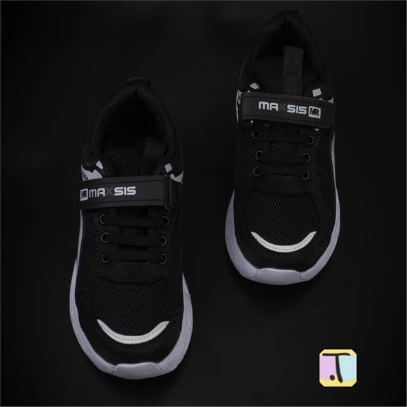 Trend Adımlar Siyah-Beyaz Cırt Cırtlı Unisex Çocuk Spor Ayakkabı - Resim 3