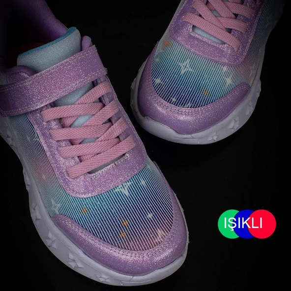 Trend Adımlar Pembe Simli Saten Kız Çocuk Sneaker - Resim 5