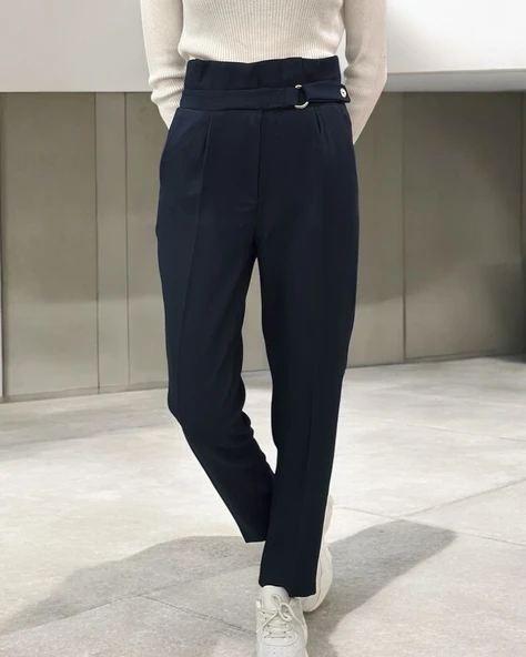 Kadın Yüksek Bel D Toka Pileli Kışlık Pantolon