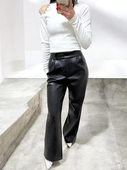 PALAZZO Pantolon Deri - 8