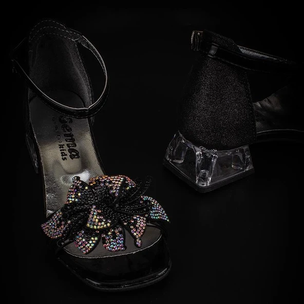 Trend Adımlar Siyah Kısa Topuklu Kemerli Kız Çocuk Klasik Ayakkabı - Resim 5